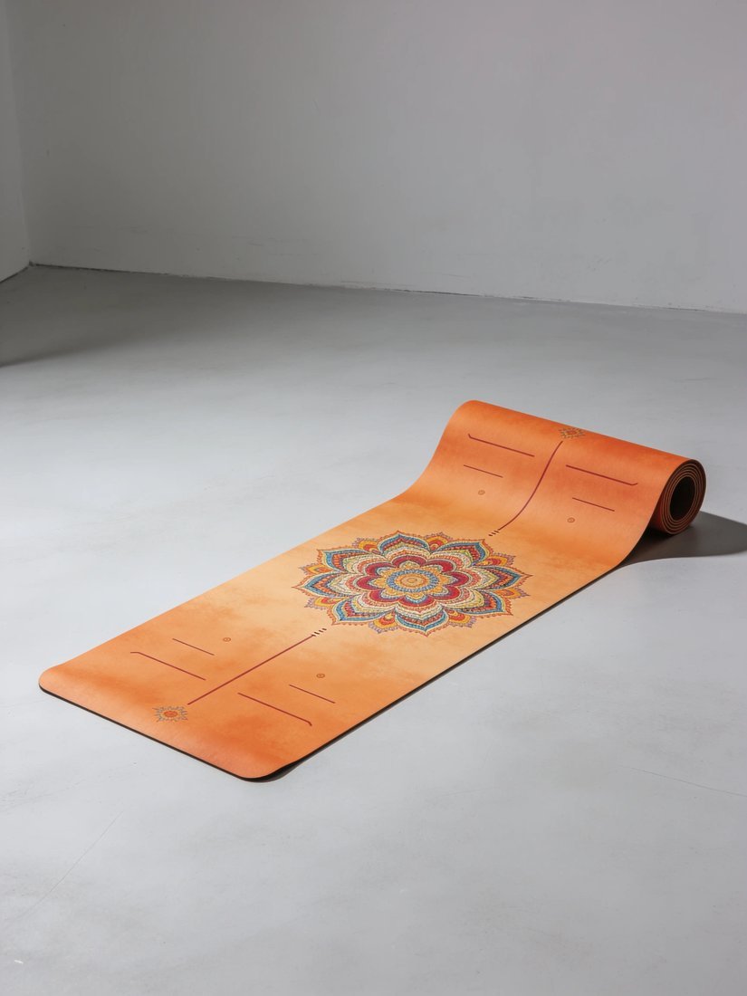 Turuncu mandala desenli özel baskılı yoga matı