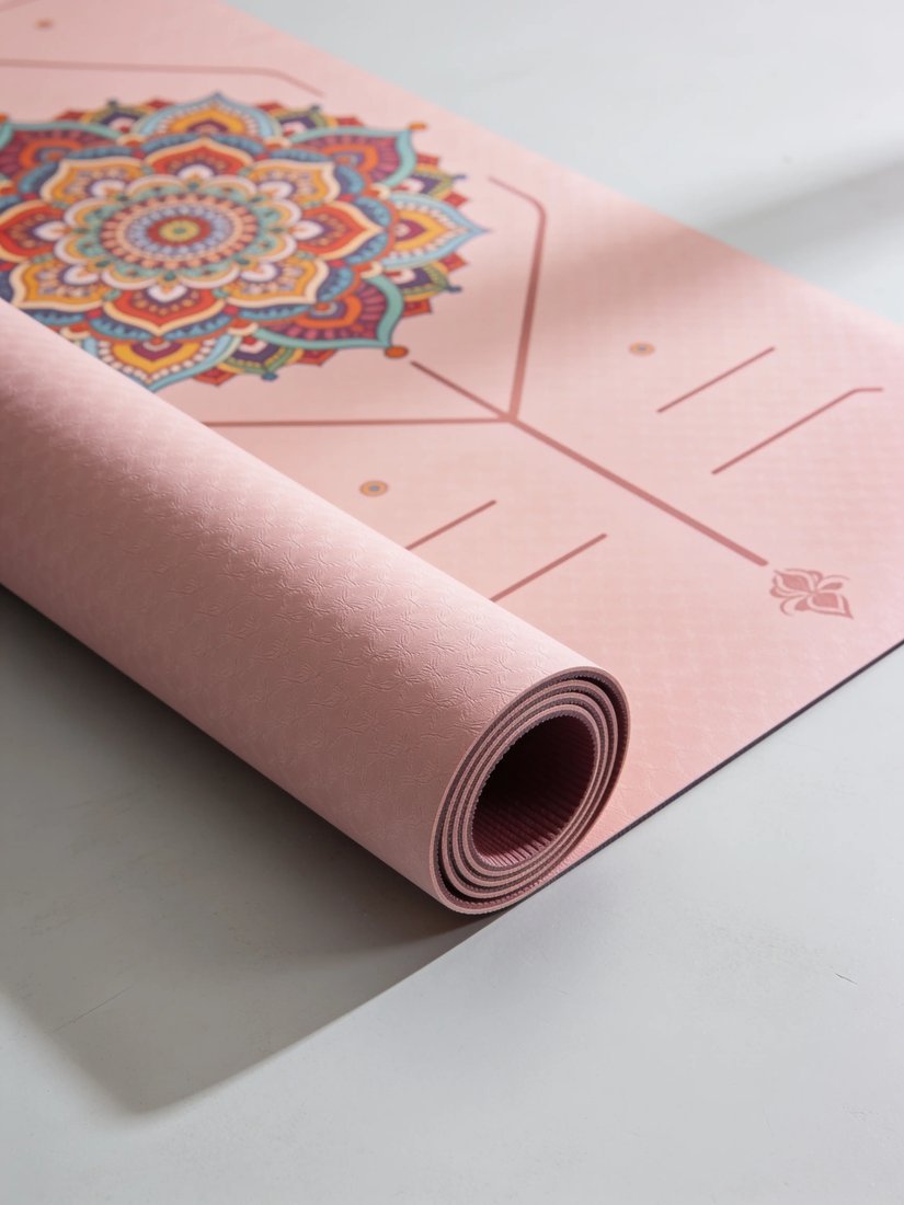 Otel için pembe mandala desenli özel baskılı yoga matı